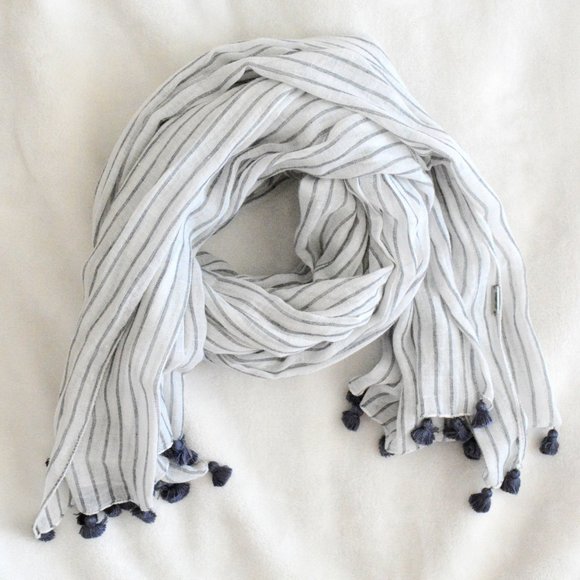 Chan Luu Accessories - Chan Luu White Mix Striped Tassel Scarf